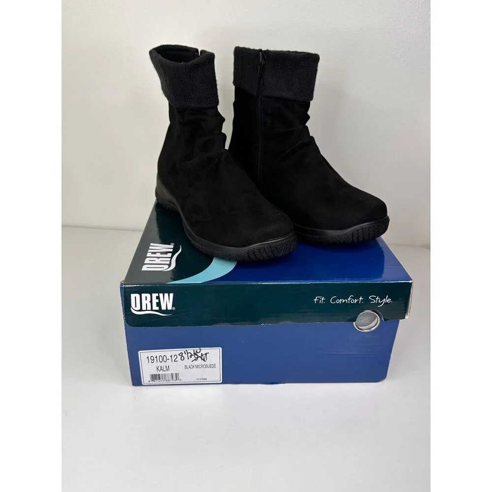 Drew Womens Black Ankle Boots With Fabric Upper & Manmade Balance Kalm Size 8.5W